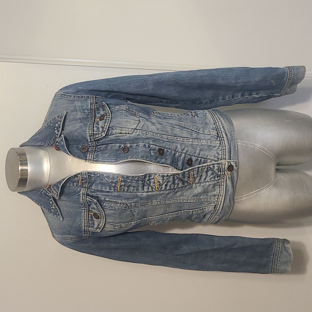 Lucky Brand flannel lined jean denim jacket.